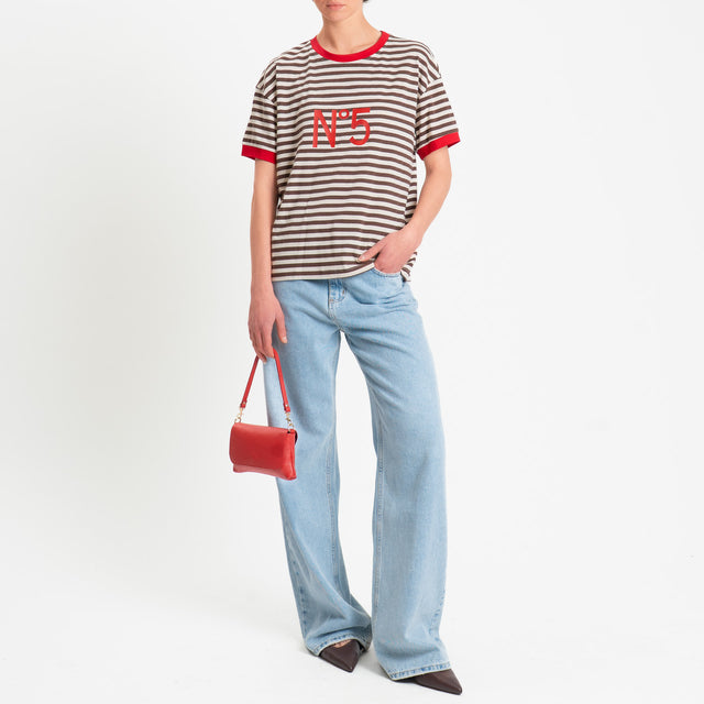Tensione in-T-shirt righe n5 - rosso/panna/moro