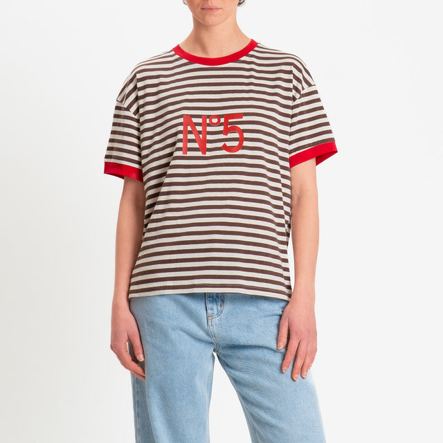 Tensione in-T-shirt righe n5 - rosso/panna/moro