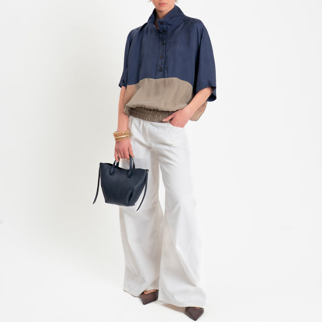 Tensione in-Blusa cupro bicolore - blu/tortora