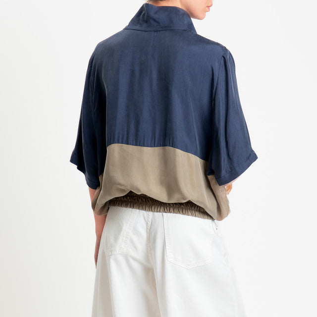 Tensione in-Blusa cupro bicolore - blu/tortora
