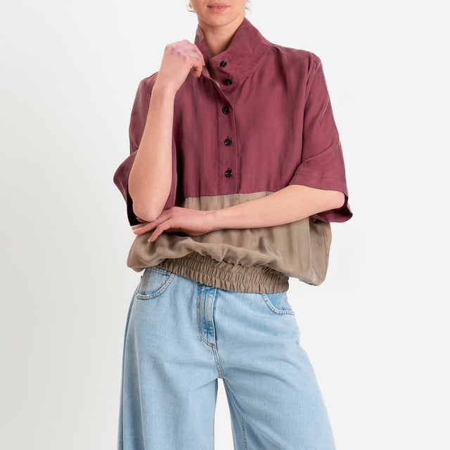 Tensione in-Blusa cupro bicolore - vino/tortora