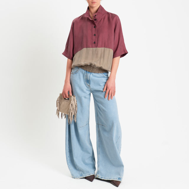 Tensione in-Blusa cupro bicolore - vino/tortora