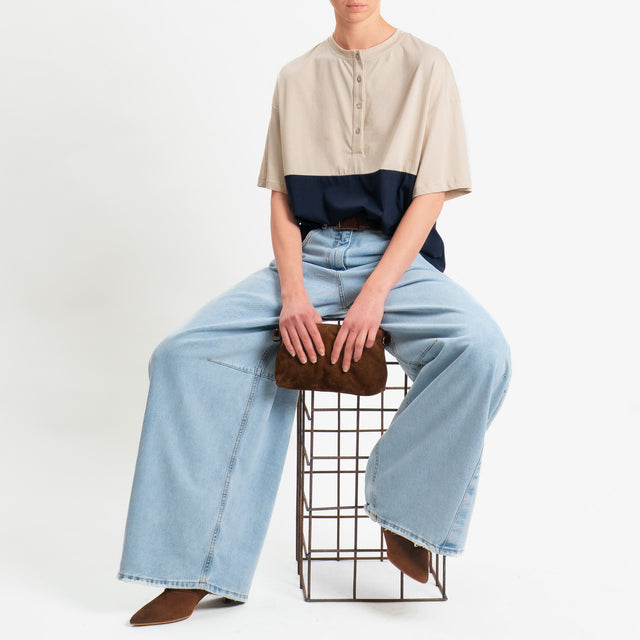 Tensione in-T-shirt serafino bicolore - beige/blu