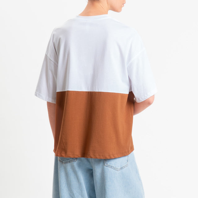 Tensione in-T-shirt serafino bicolore - bianco/cuoio