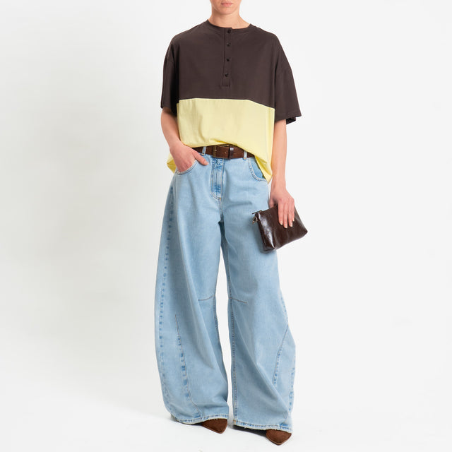 Tensione in-T-shirt serafino bicolore - moro/giallo