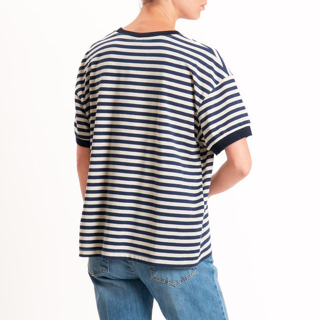 Tensione in-T-shirt in jersey a righe - blu/panna