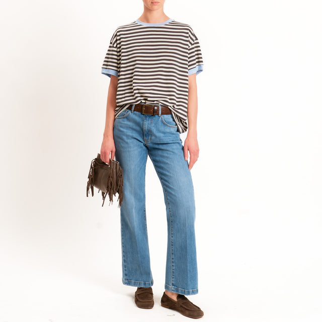 Tensione in-T-shirt in jersey a righe - celeste/moro/panna