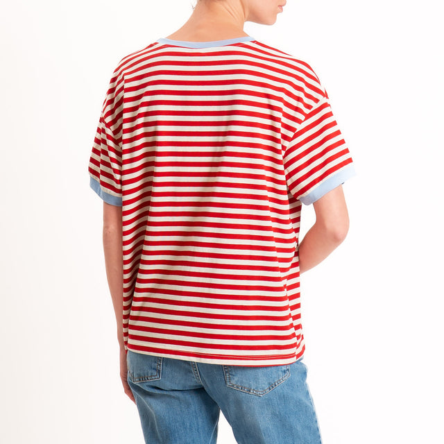 Tensione in-T-shirt in jersey a righe - celeste/rosso/panna