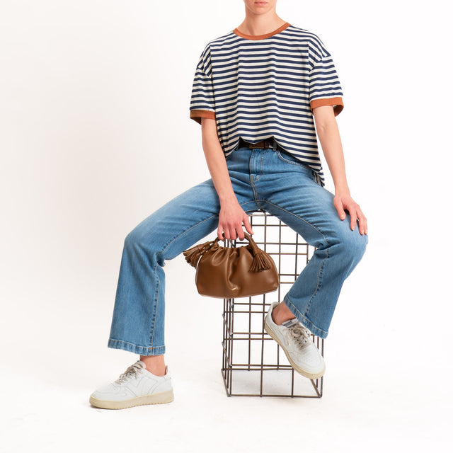 Tensione in-T-shirt in jersey a righe - tabacco/blu/panna