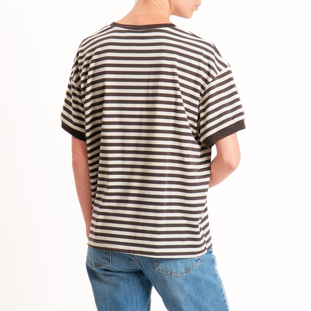 Tensione in-T-shirt in jersey a righe - Moro/panna