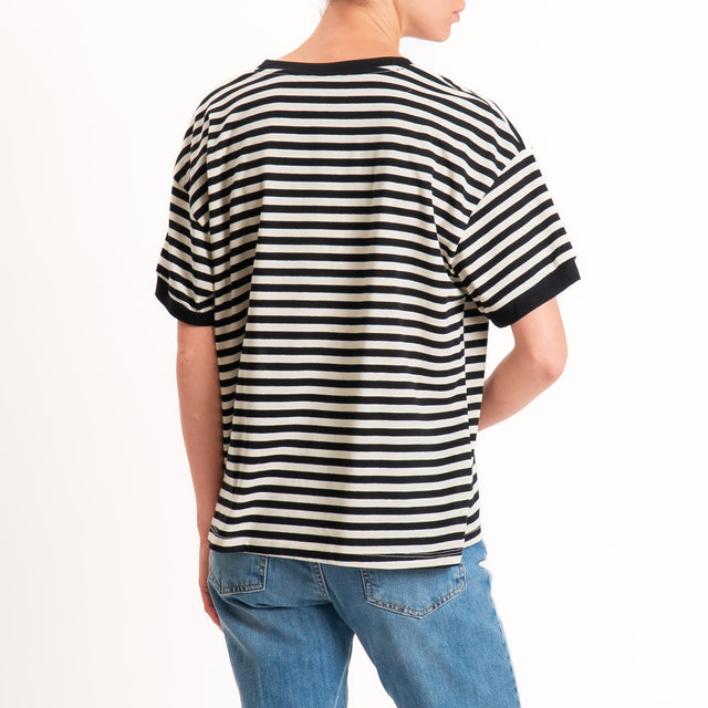 Tensione in-T-shirt in jersey a righe - nero/panna