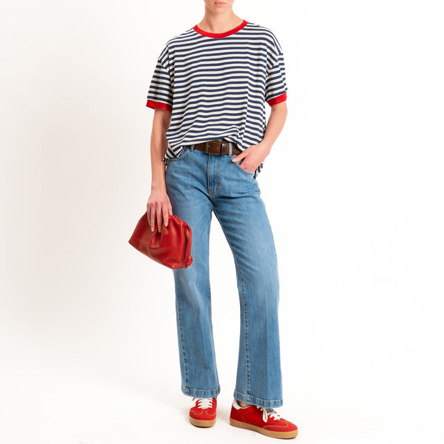 Tensione in-T-shirt in jersey a righe - rosso/blu/panna