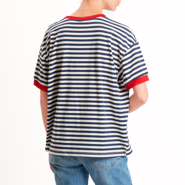 Tensione in-T-shirt in jersey a righe - rosso/blu/panna