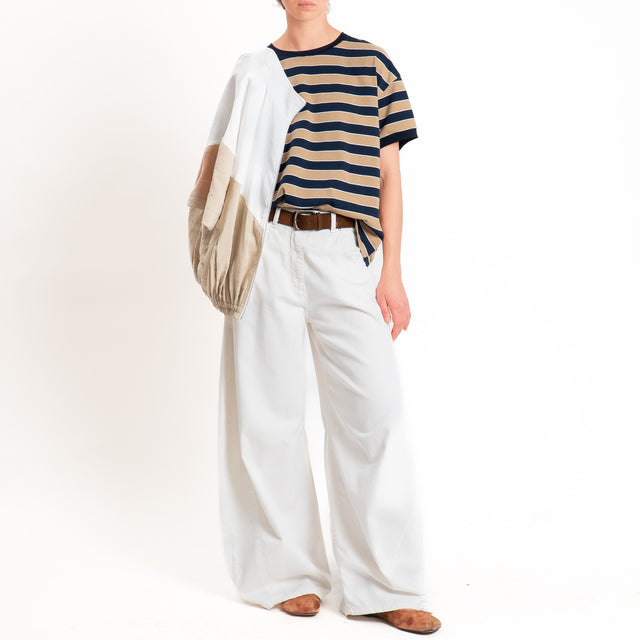 Tensione in-T-shirt righe cotone elasticizzato - beige/blu