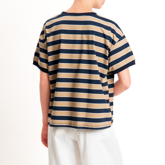 Tensione in-T-shirt righe cotone elasticizzato - beige/blu