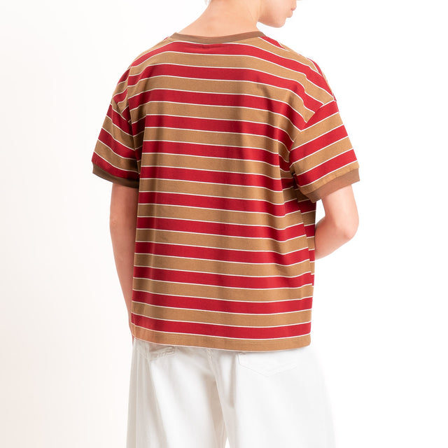 Tensione in-T-shirt righe cotone elasticizzato - tabacco/rosso