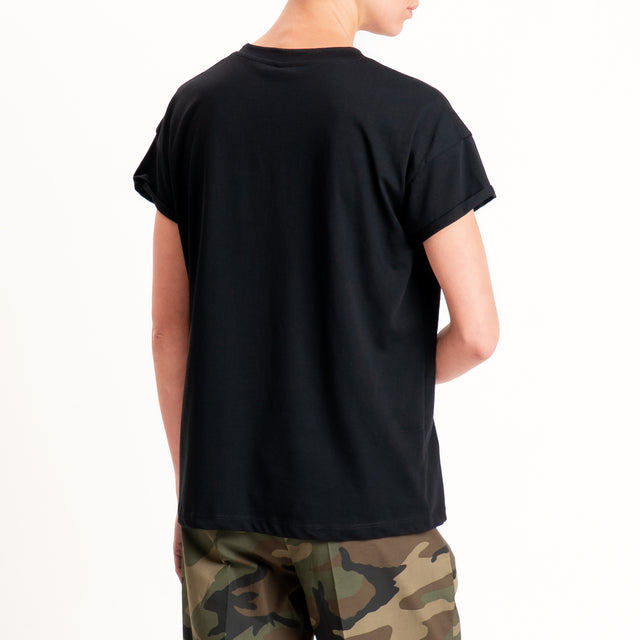 Tensione in-T-shirt girocollo taschino camouflage - nero