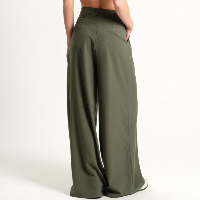 Tensione in-Pantalone wide leg con pince - militare