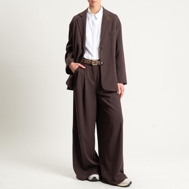 Tensione in-Pantalone wide leg con pince - moro