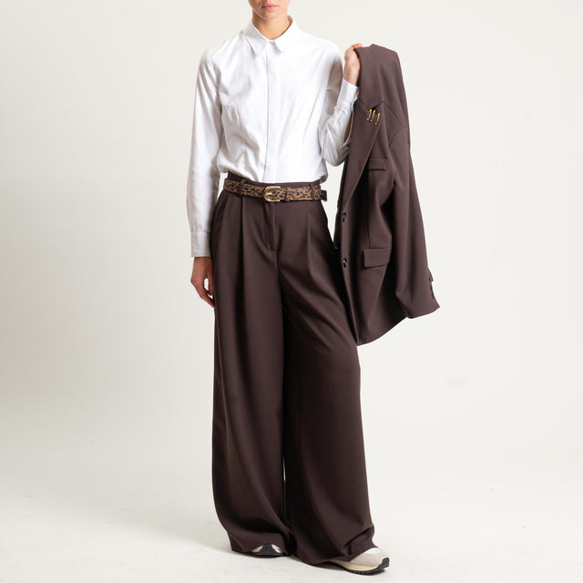 Tensione in-Pantalone wide leg con pince - moro