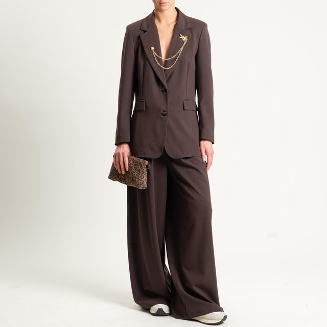 Tensione in-Pantalone wide leg con pince - moro