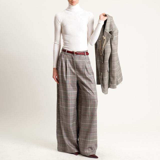 Tensione in-Pantalone check wide leg - sand/nero/vino