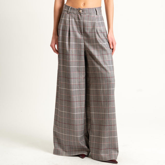 Tensione in-Pantalone check wide leg - sand/nero/vino