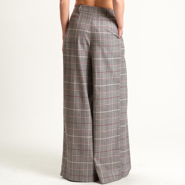 Tensione in-Pantalone check wide leg - sand/nero/vino