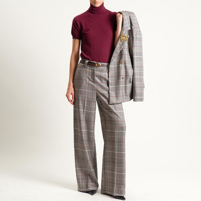 Tensione in-Pantalone check con cintura - sand/nero/vino