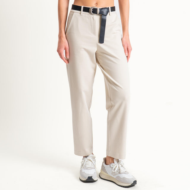 Tensione in-Pantalone punto milano con cintura - panna
