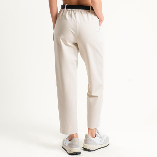 Tensione in-Pantalone punto milano con cintura - panna