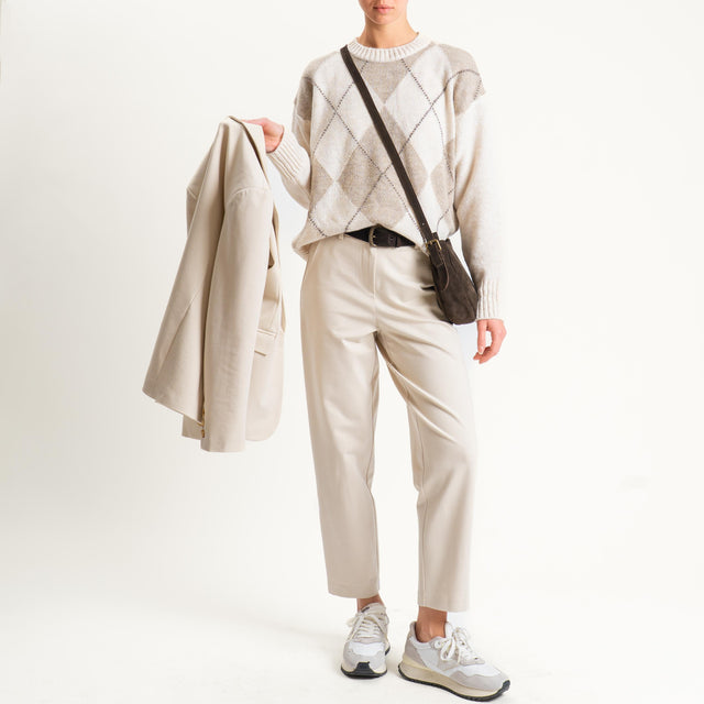 Tensione in-Pantalone punto milano con cintura - panna