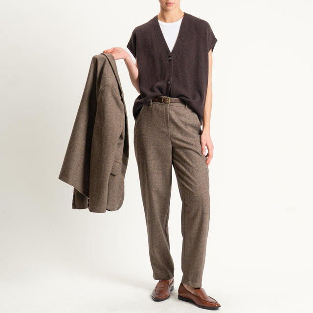 Tensione in-Pantalone spinato con cintura - tabacco