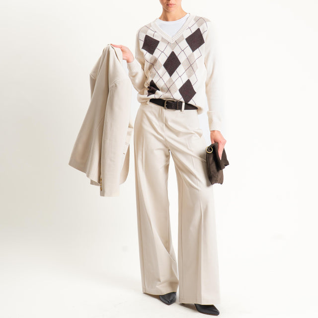 Tensione in-Pantalone wide leg punto milano - panna