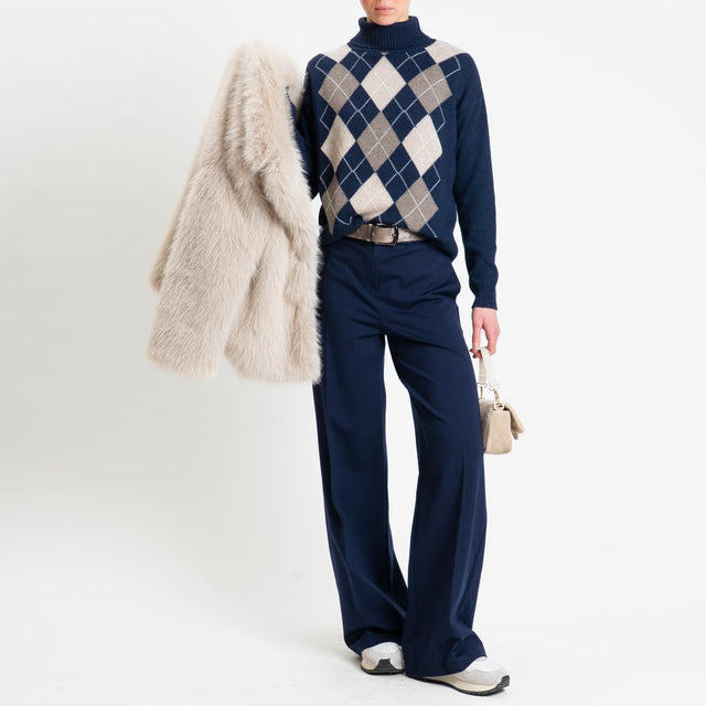 Tensione in-Pantalone wide leg punto milano - blu