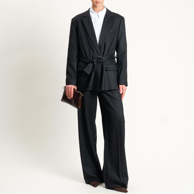 Tensione in-Pantalone flanella elastico dietro - nero