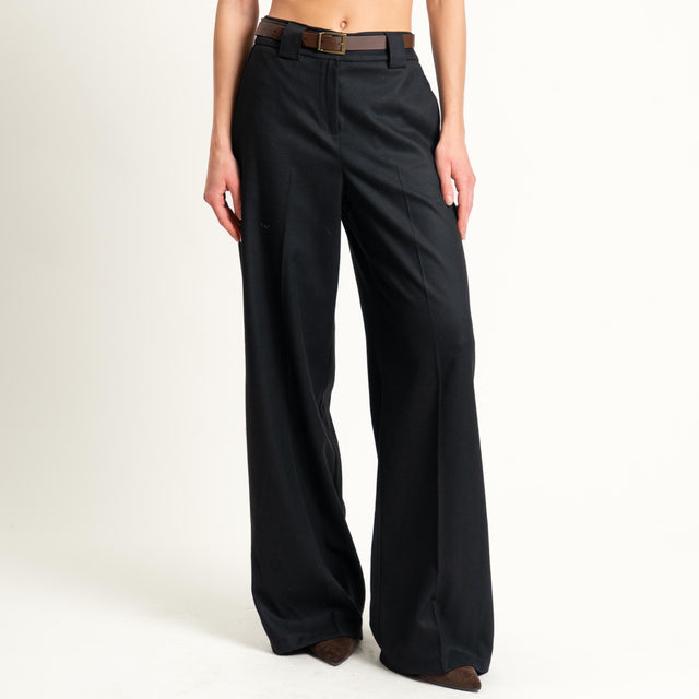 Tensione in-Pantalone flanella elastico dietro - nero