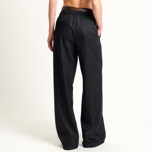 Tensione in-Pantalone flanella elastico dietro - nero