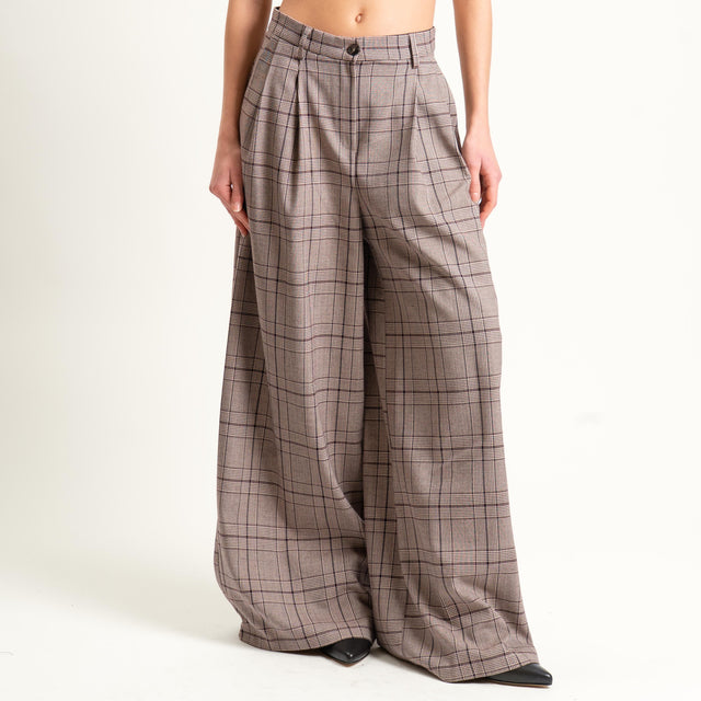Tensione in-Pantalone check wide leg - moro/sand