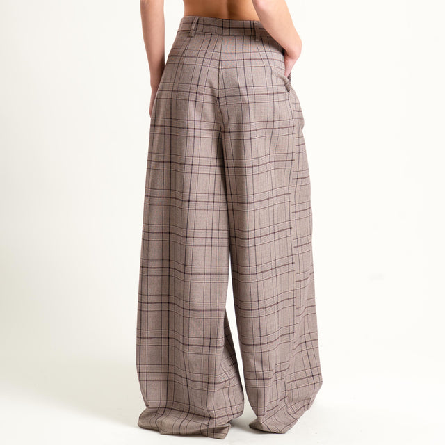 Tensione in-Pantalone check wide leg - moro/sand