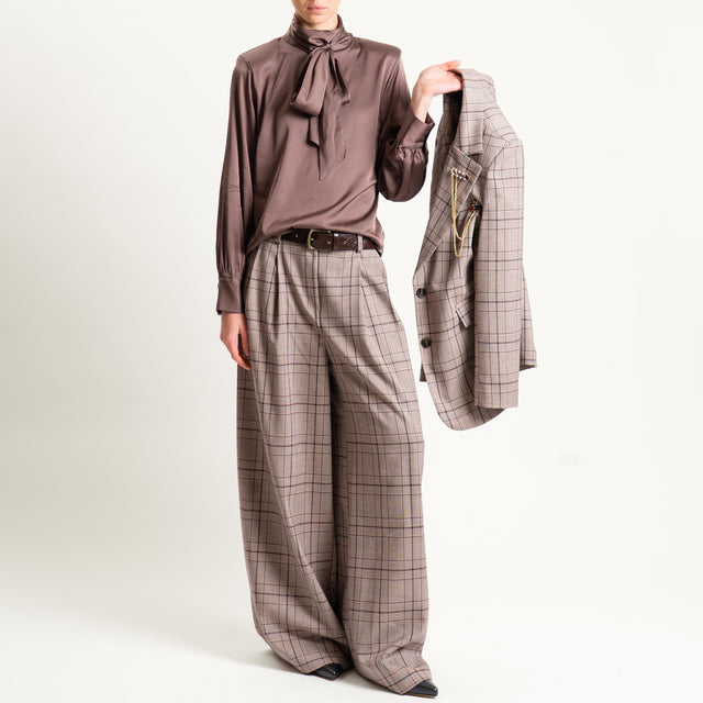 Tensione in-Pantalone check wide leg - moro/sand