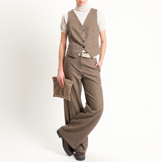 Tensione in-Pantalone misto lana melange - tabacco