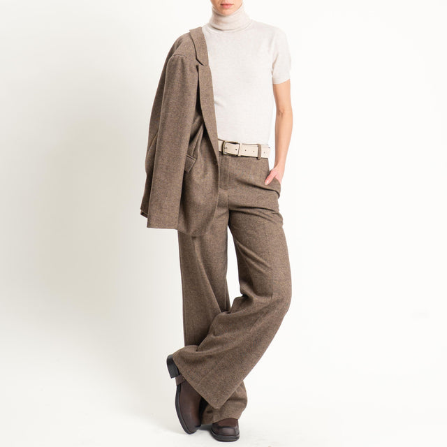 Tensione in-Pantalone misto lana melange - tabacco