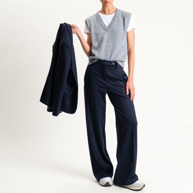 Tensione in-Pantalone straight punto milano gessato - blu