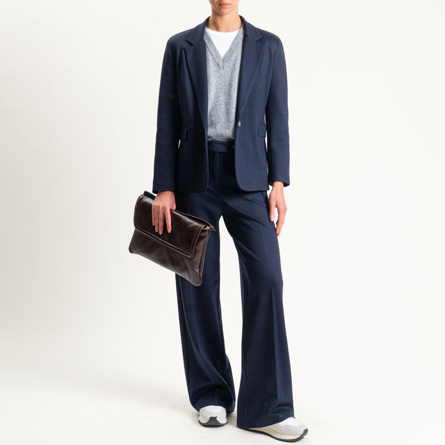 Tensione in-Pantalone straight punto milano gessato - blu