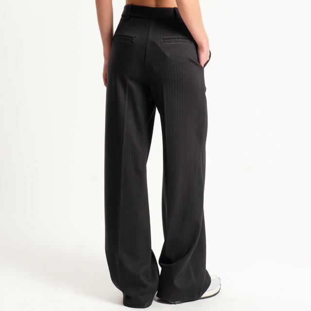 Tensione in-Pantalone straight punto milano gessato - moro