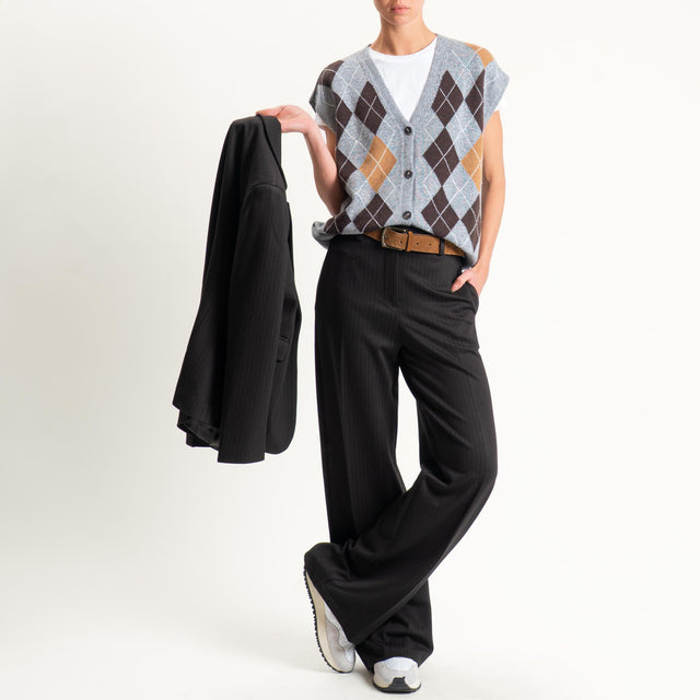 Tensione in-Pantalone straight punto milano gessato - moro