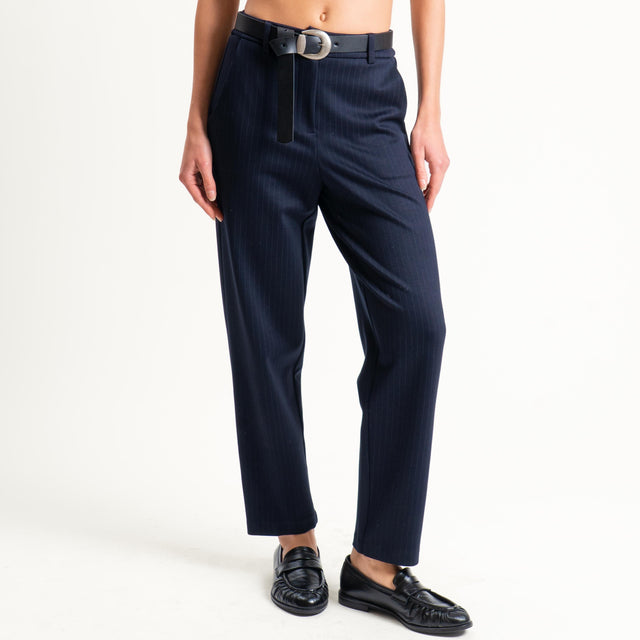 Tensione in-Pantalone straight punto milano gessato - blu
