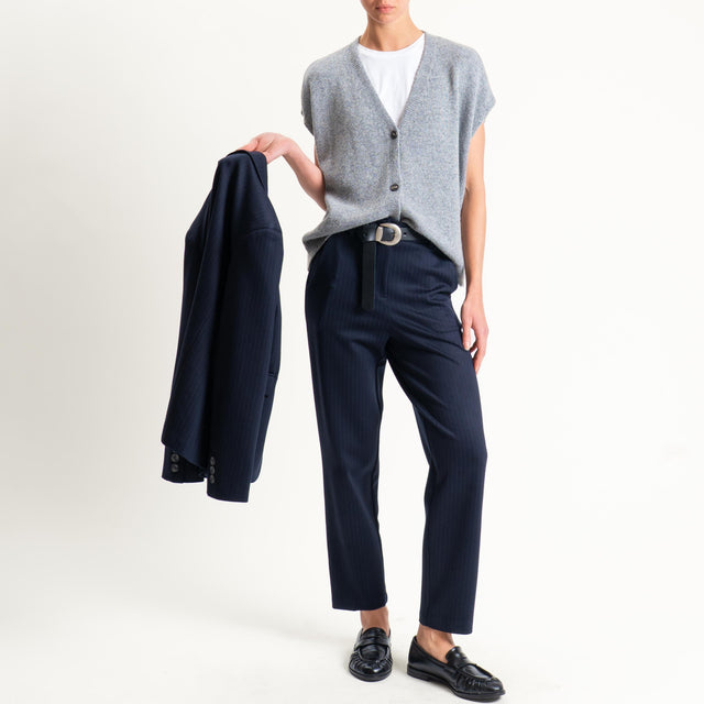 Tensione in-Pantalone straight punto milano gessato - blu