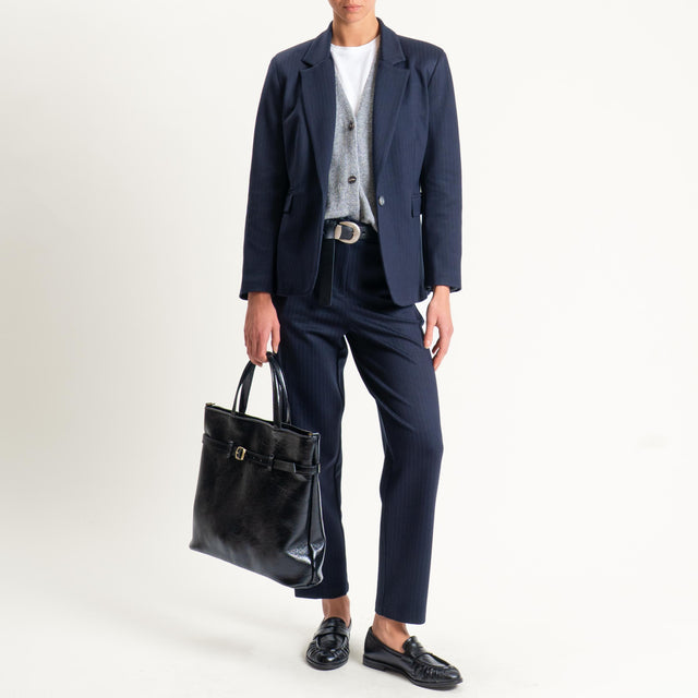 Tensione in-Pantalone straight punto milano gessato - blu